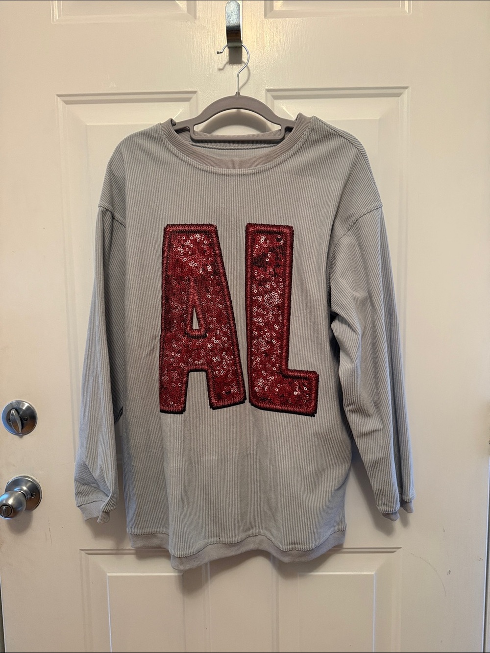 Ladies Light Gray Alabama Long-Sleeve corduroy texture sweatshirt small